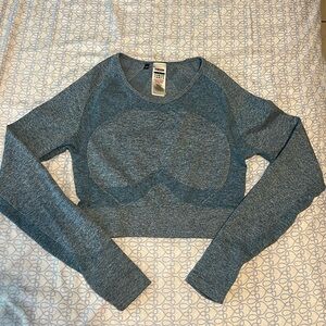 Gymshark Seamless Long Sleeve Crop Top - Blue Heather